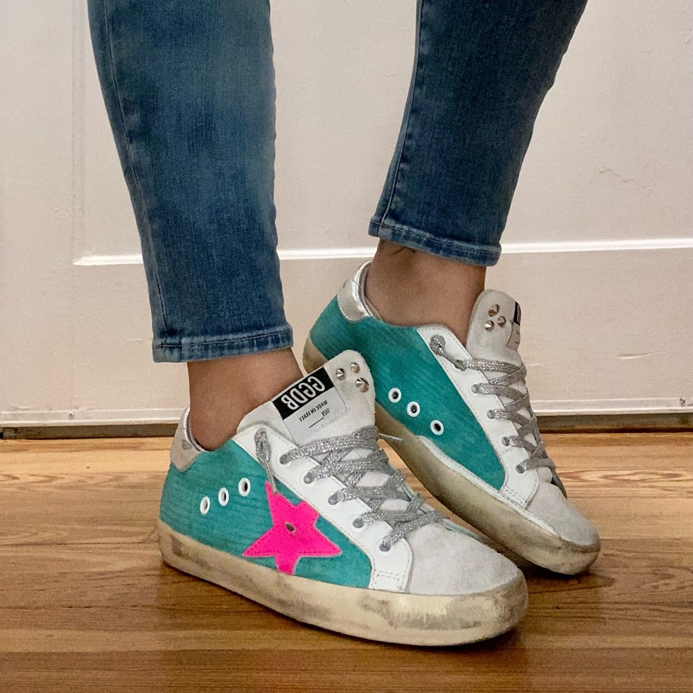 Aqua Golden Goose Superstars